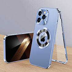 Luxury Aluminum Metal Cover Case 360 Degrees with Mag-Safe Magnetic P01 for Apple iPhone 15 Pro Max Blue