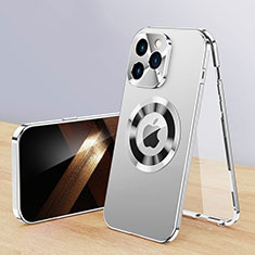 Luxury Aluminum Metal Cover Case 360 Degrees with Mag-Safe Magnetic P01 for Apple iPhone 16 Pro Max Silver