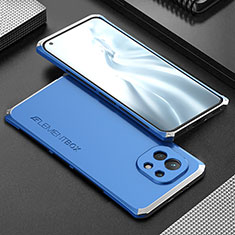 Luxury Aluminum Metal Cover Case T01 for Xiaomi Mi 11 Lite 5G NE Silver and Blue