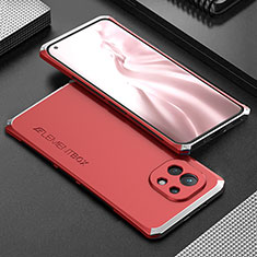 Luxury Aluminum Metal Cover Case T01 for Xiaomi Mi 11 Lite 5G NE Silver and Red