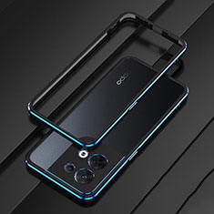 Luxury Aluminum Metal Frame Cover Case S01 for Oppo Reno8 5G Blue and Black