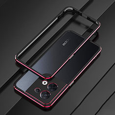 Luxury Aluminum Metal Frame Cover Case S01 for Oppo Reno8 5G Red and Black