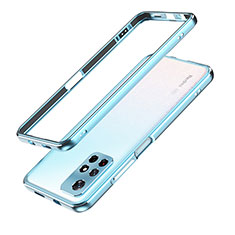 Luxury Aluminum Metal Frame Cover Case S01 for Xiaomi Redmi Note 11S 5G Silver and Blue
