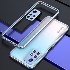 Luxury Aluminum Metal Frame Cover Case S02 for Xiaomi Poco M4 Pro 5G Silver and Blue