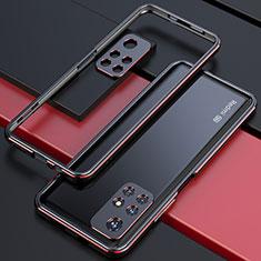 Luxury Aluminum Metal Frame Cover Case S02 for Xiaomi Redmi Note 11 5G Red and Black