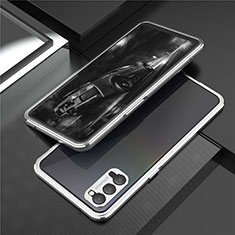 Luxury Aluminum Metal Frame Cover Case T01 for Oppo Reno4 5G Silver