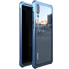 Luxury Aluminum Metal Frame Mirror Cover Case 360 Degrees D01 for Huawei P20 Pro Blue