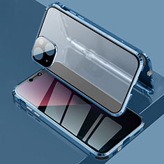 Luxury Aluminum Metal Frame Mirror Cover Case 360 Degrees for Apple iPhone 14 Plus Blue