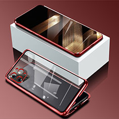 Luxury Aluminum Metal Frame Mirror Cover Case 360 Degrees for Apple iPhone 14 Pro Red