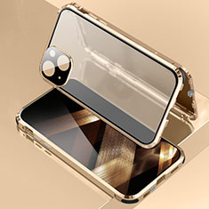 Luxury Aluminum Metal Frame Mirror Cover Case 360 Degrees for Apple iPhone 15 Gold