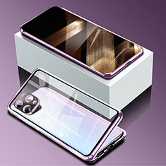 Luxury Aluminum Metal Frame Mirror Cover Case 360 Degrees for Apple iPhone 15 Pro Max Purple