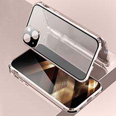 Luxury Aluminum Metal Frame Mirror Cover Case 360 Degrees for Apple iPhone 15 Rose Gold