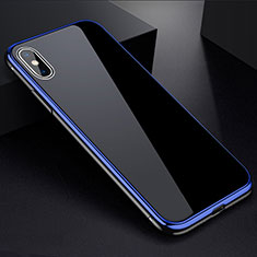 Luxury Aluminum Metal Frame Mirror Cover Case 360 Degrees for Apple iPhone Xs Max Blue and Black