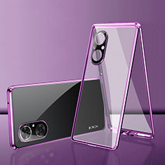 Luxury Aluminum Metal Frame Mirror Cover Case 360 Degrees for Huawei Honor 50 SE 5G Purple