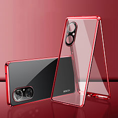 Luxury Aluminum Metal Frame Mirror Cover Case 360 Degrees for Huawei Honor 50 SE 5G Red