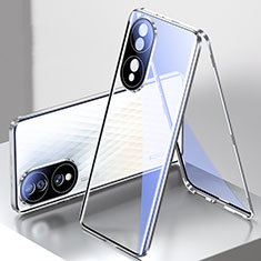 Luxury Aluminum Metal Frame Mirror Cover Case 360 Degrees for Huawei Honor 70 5G Silver