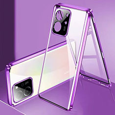 Luxury Aluminum Metal Frame Mirror Cover Case 360 Degrees for Huawei Honor 80 SE 5G Purple