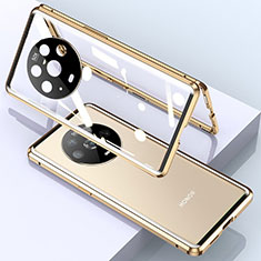 Luxury Aluminum Metal Frame Mirror Cover Case 360 Degrees for Huawei Honor Magic4 5G Gold