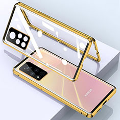 Luxury Aluminum Metal Frame Mirror Cover Case 360 Degrees for Huawei Honor V40 5G Gold