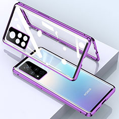 Luxury Aluminum Metal Frame Mirror Cover Case 360 Degrees for Huawei Honor V40 5G Purple