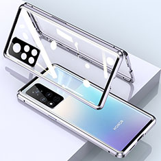 Luxury Aluminum Metal Frame Mirror Cover Case 360 Degrees for Huawei Honor V40 5G Silver