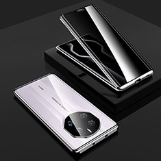 Luxury Aluminum Metal Frame Mirror Cover Case 360 Degrees for Huawei Mate 50 RS Silver