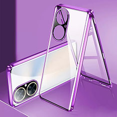 Luxury Aluminum Metal Frame Mirror Cover Case 360 Degrees for Huawei Nova 11i Purple