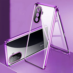 Luxury Aluminum Metal Frame Mirror Cover Case 360 Degrees for Huawei Nova Y70 Plus Purple