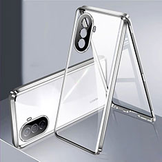 Luxury Aluminum Metal Frame Mirror Cover Case 360 Degrees for Huawei Nova Y70 Plus Silver