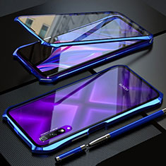 Luxury Aluminum Metal Frame Mirror Cover Case 360 Degrees for Huawei P Smart Pro (2019) Blue