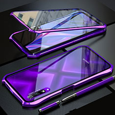 Luxury Aluminum Metal Frame Mirror Cover Case 360 Degrees for Huawei P Smart Pro (2019) Purple