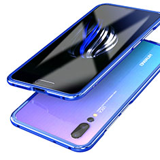Luxury Aluminum Metal Frame Mirror Cover Case 360 Degrees for Huawei P20 Pro Blue