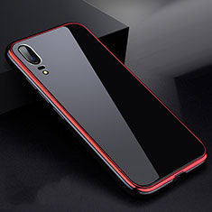 Luxury Aluminum Metal Frame Mirror Cover Case 360 Degrees for Huawei P20 Red and Black