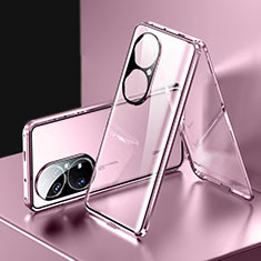 Luxury Aluminum Metal Frame Mirror Cover Case 360 Degrees for Huawei P50 Rose Gold