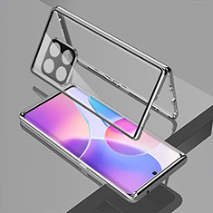 Luxury Aluminum Metal Frame Mirror Cover Case 360 Degrees for OnePlus 10 Pro 5G Silver