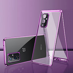 Luxury Aluminum Metal Frame Mirror Cover Case 360 Degrees for OnePlus 9 5G Purple