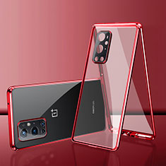 Luxury Aluminum Metal Frame Mirror Cover Case 360 Degrees for OnePlus 9 Pro 5G Red