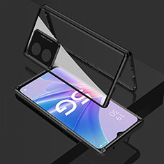 Luxury Aluminum Metal Frame Mirror Cover Case 360 Degrees for Oppo A1 5G Black