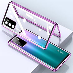 Luxury Aluminum Metal Frame Mirror Cover Case 360 Degrees for Oppo A16s Purple