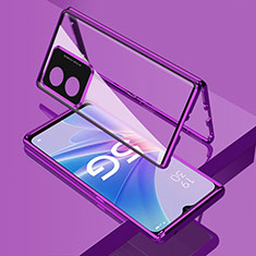 Luxury Aluminum Metal Frame Mirror Cover Case 360 Degrees for Oppo A1x 5G Purple