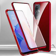 Luxury Aluminum Metal Frame Mirror Cover Case 360 Degrees for Oppo A2 5G Red