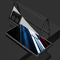 Luxury Aluminum Metal Frame Mirror Cover Case 360 Degrees for Oppo A38 Black