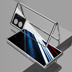 Luxury Aluminum Metal Frame Mirror Cover Case 360 Degrees for Oppo A38 Silver