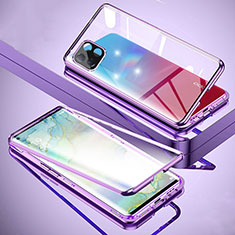 Luxury Aluminum Metal Frame Mirror Cover Case 360 Degrees for Oppo A53 5G Purple