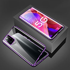 Luxury Aluminum Metal Frame Mirror Cover Case 360 Degrees for Oppo A54 5G Purple