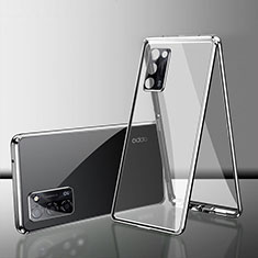 Luxury Aluminum Metal Frame Mirror Cover Case 360 Degrees for Oppo A55 5G Silver