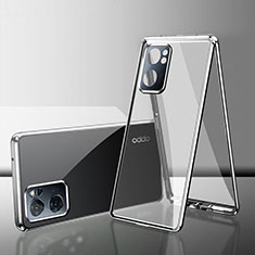 Luxury Aluminum Metal Frame Mirror Cover Case 360 Degrees for Oppo A57 5G Silver