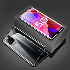 Luxury Aluminum Metal Frame Mirror Cover Case 360 Degrees for Oppo A74 5G Black