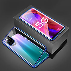 Luxury Aluminum Metal Frame Mirror Cover Case 360 Degrees for Oppo A74 5G Blue