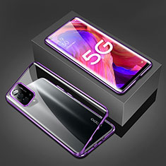 Luxury Aluminum Metal Frame Mirror Cover Case 360 Degrees for Oppo A74 5G Purple